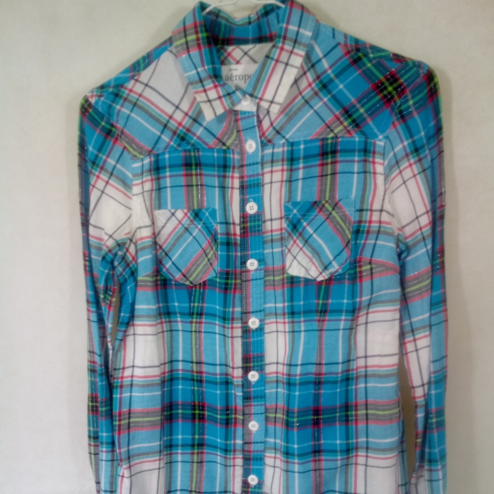 Aeropostale Blue Plaid Button Down Shirt